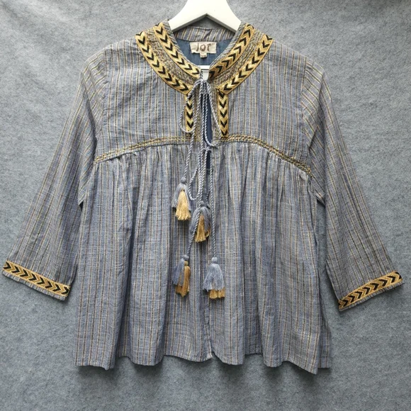 Jot Embroidered Striped Blouse with Tassel Details - Picture 2 of 10